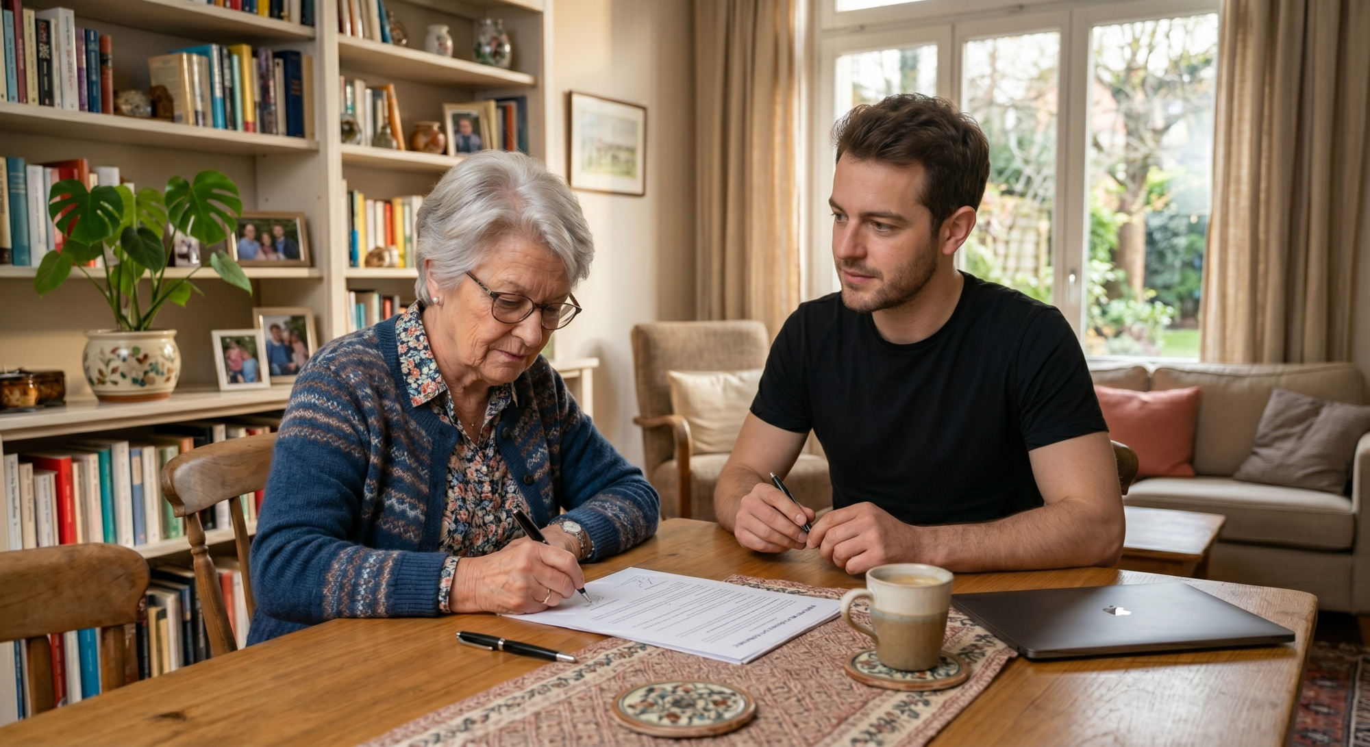 Grand-mère signant un contrat